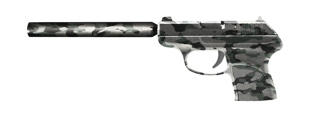 Pistola con silenciador aislado en blanco