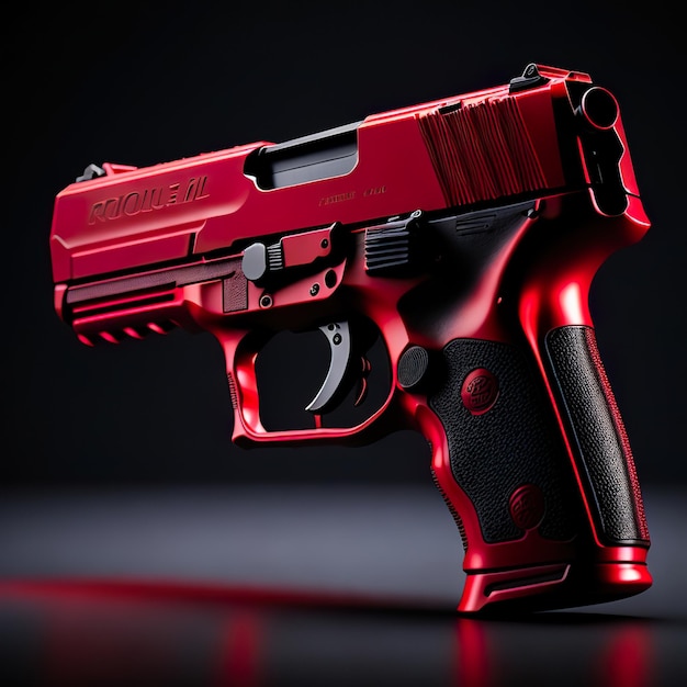 Foto pistola vermelha com design futurista em fundo escuro generative ai