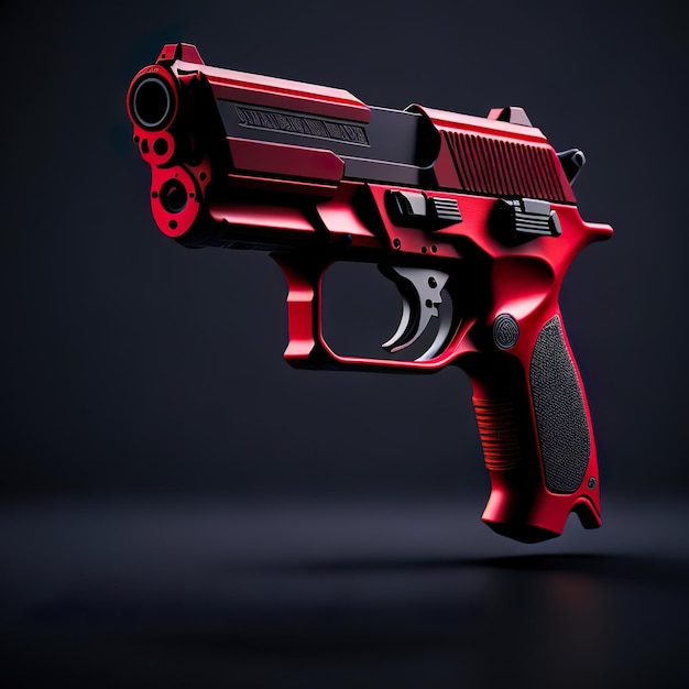 Foto pistola vermelha com design futurista em fundo escuro ia generativa
