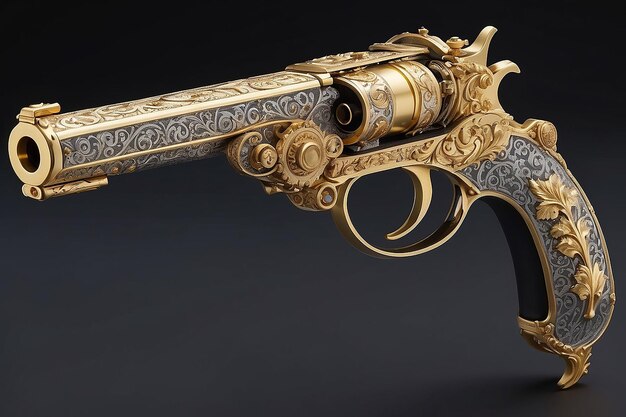 Pistola Wheellock histórica con decoraciones de hojas de oro