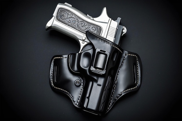 Pistole in einem Holster mit schwarzem Hintergrund