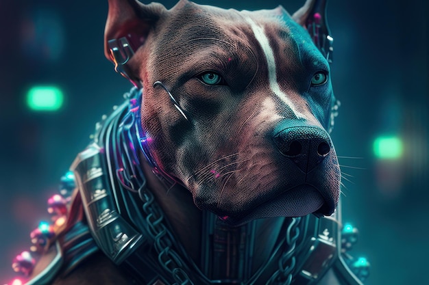 pit bull cyber-punk con fondo azul