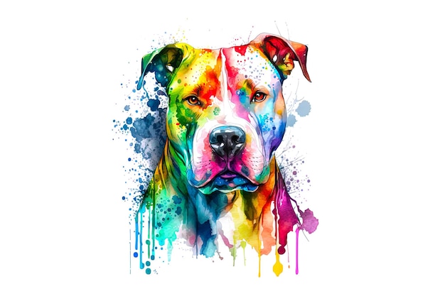 Pit bull desenhado com aquarelas multicoloridas isoladas em um fundo branco Gerado por IA