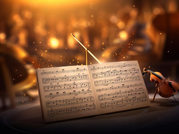 Foto pit de orquestra com partitura musical