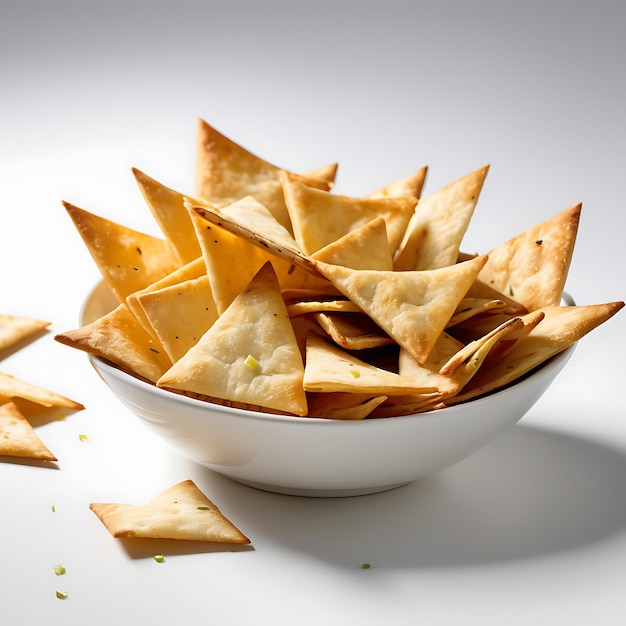 Pita Chips und Hummus auf weißem Hintergrund