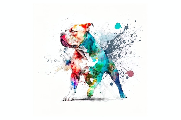 Pitbull dibujado con acuarelas multicolores aislado sobre un fondo blanco Generado por AI