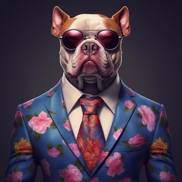 Pitbull-Hund, der einen menschlichen Anzug trägt