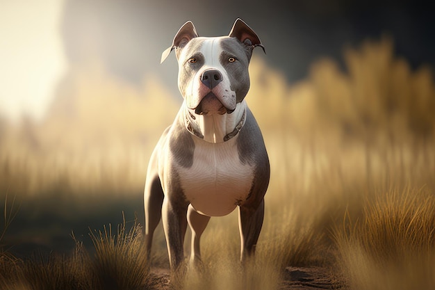 Pitbull in Pose an einem sonnigen Tag auf dem Feld