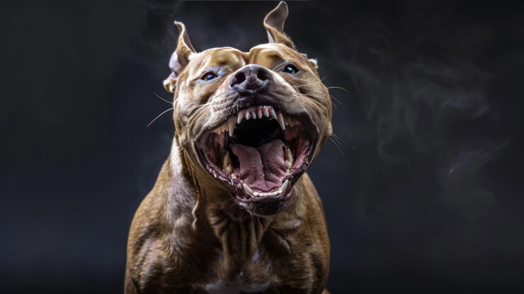 El pitbull terrier agresivo con un fuerte ladrido