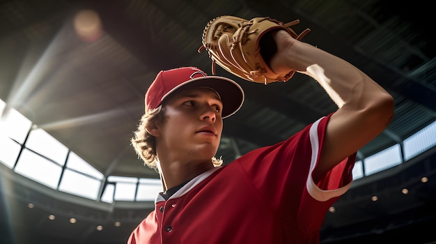 Foto pitcher de béisbol lanzando una pelota curva en un juego decisivo