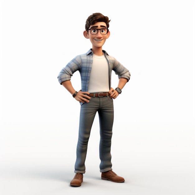 Foto pixar-stil 3d-männlicher charakter auf weißem, isoliertem hintergrund