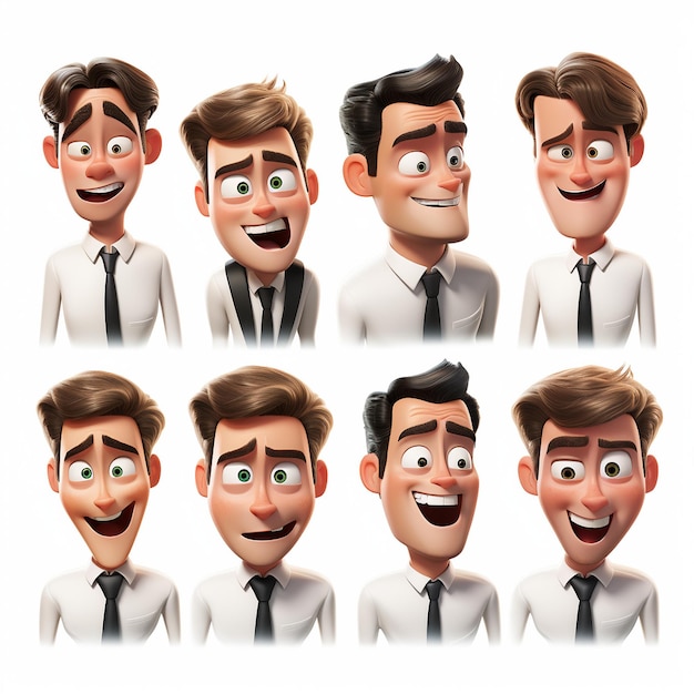 Pixar toon estilo James Bond personagens várias poses