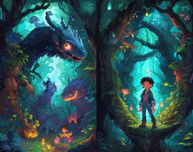 Pixel Adventure Enchanting Cover for Children's Book Set in Dark Forests