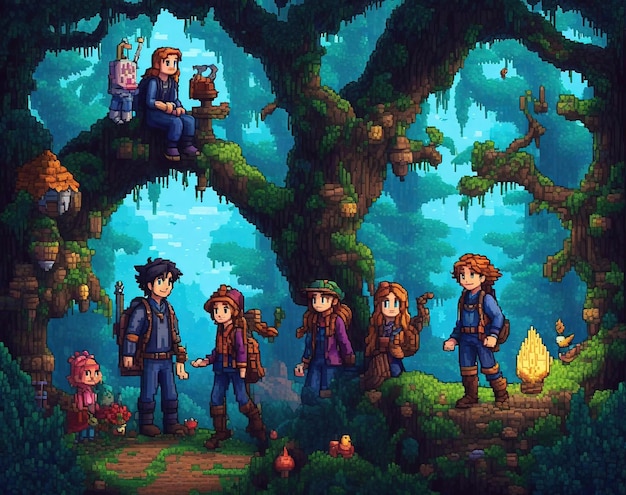 Pixel Adventure Enchanting Cover for Children's Book Set in Dark Forests