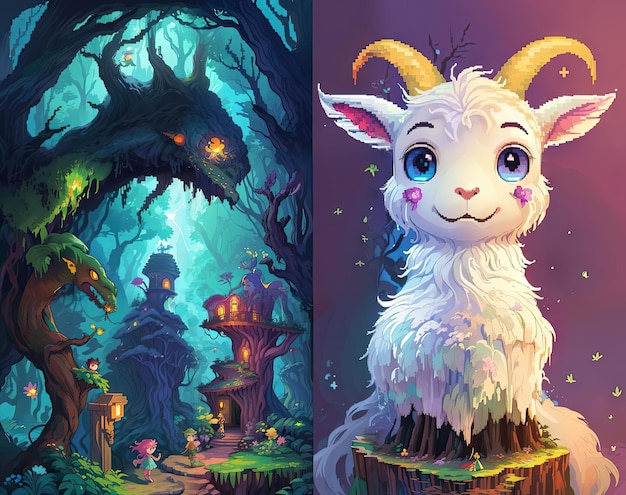 Pixel Adventure Enchanting Cover for Children's Book Set in Dark Forests