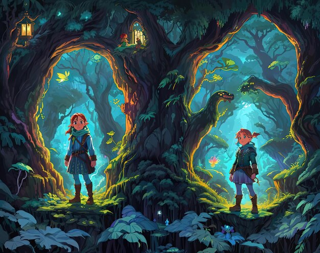 Pixel Adventure Enchanting Cover for Children's Book Set in Dark Forests