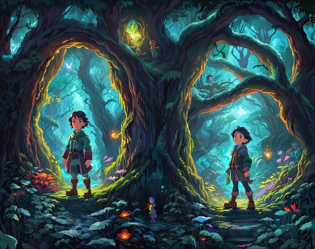 Pixel Adventure Enchanting Cover for Children's Book Set in Dark Forests