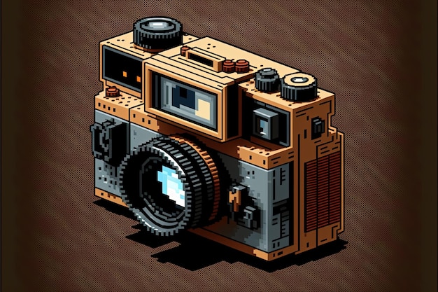Pixel-Art-Alte-Foto-Kamera-Element im Retro-Stil für 8-Bit-Spiel-AI