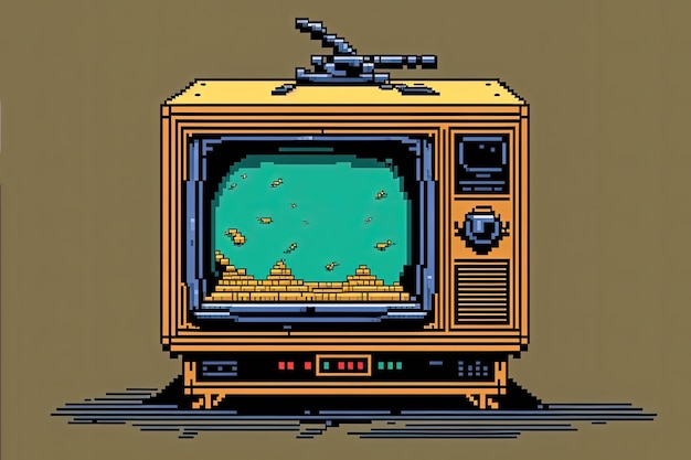 Pixel art Antigo objeto de TV de televisão em estilo retro para jogo de 8 bits AI