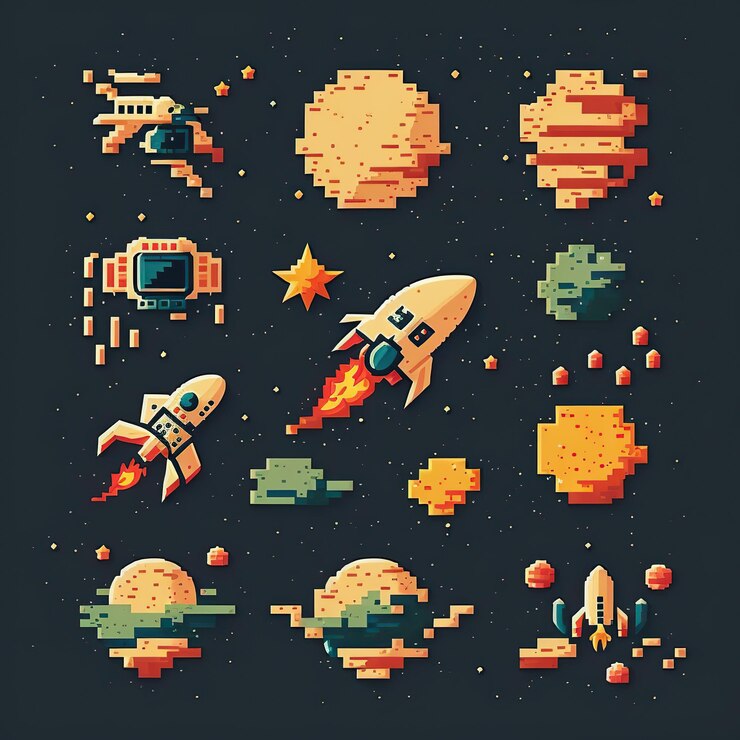 Foto pixel art assets space 16 bits 8 bits retro vintage