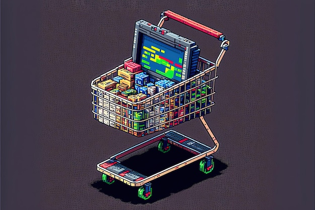 Pixel art carrinho de compras item de estilo retro para jogo de 8 bits IA gerativa