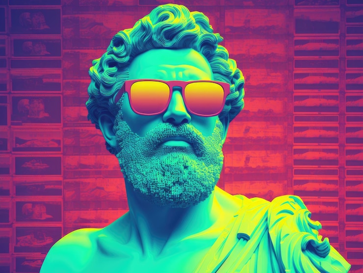 Foto pixel art estilo 3d de 8 bits do retrato da estátua do deus da grécia antiga