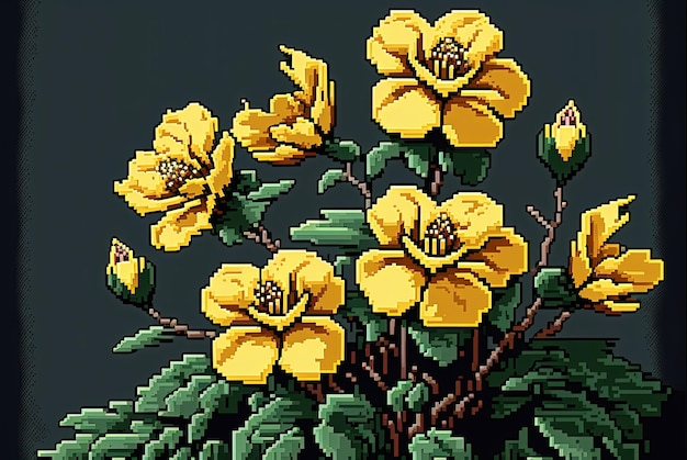 Pixel art flores amarillas flor en estilo retro para juego de 8 bits IA generativa