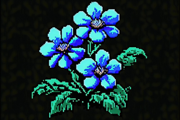 Foto pixel art flores azules flor en estilo retro para juego de 8 bits ia generativa