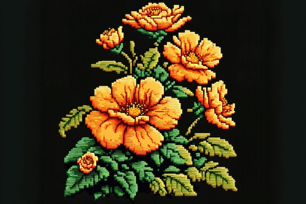 Pixel art flores laranja flor em estilo retro para jogo de 8 bits IA gerativa