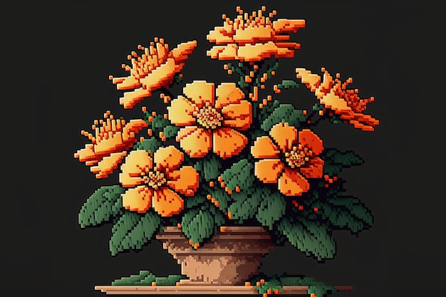 Pixel art flores de naranja flor en estilo retro para juego de 8 bits IA generativa