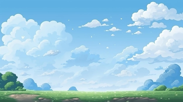 pixel art fundo transparente com nuvem de céu azul e chão