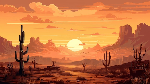 Pixel Art Landschaft Eine Pixel Art Wild West Szene mit staubigen Spuren
