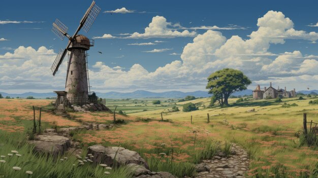 Pixel art of majestic windmill em estilo animecore