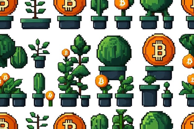 Foto pixel-art-pflanze bitcoin-wachstum kryptowährungen vektor-symbol für 8bit-spiel auf weißem hintergrund