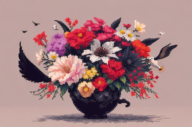 Pixel art de ramo de flores de colores