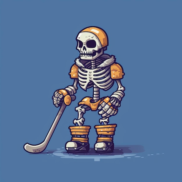 Pixel Art Skeleton Hockey Player con paleta de colores realista