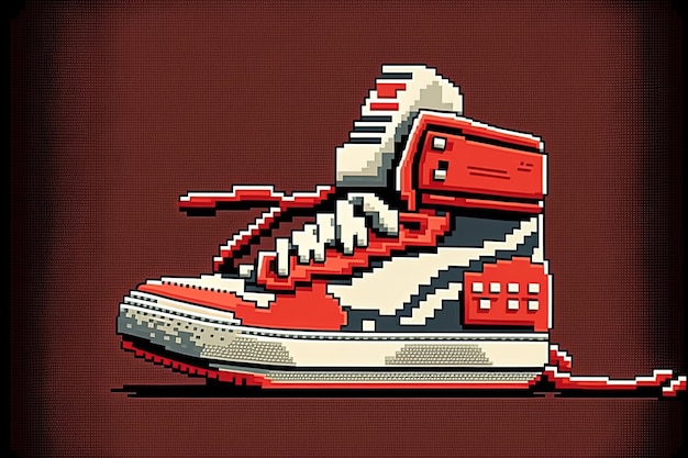 Pixel-Art-Sneakers in 80er-Jahren-Farben im Retro-Stil für ein 8-Bit-Spiel Generative A