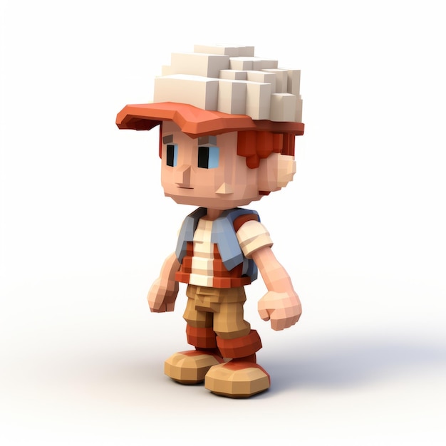 Pixel Boy With Hat Um personagem de desenho animado 3D 8bit no estilo de arte Voxel