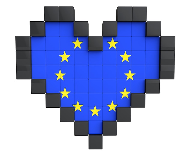 Pixel heart como bandeira da união europeia em um fundo branco