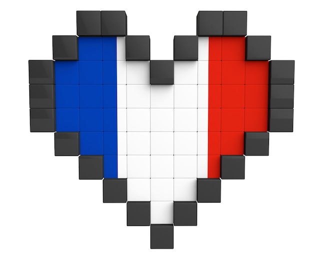 Pixel Heart como bandera de Francia sobre un fondo blanco.