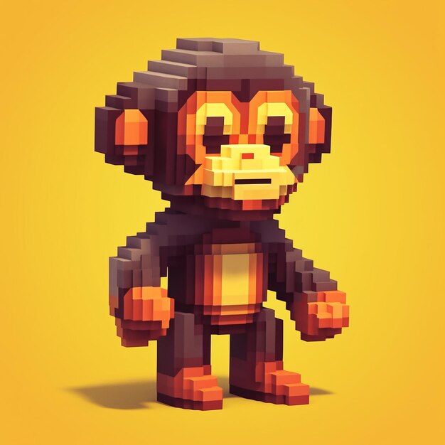 Pixel Monkey Un lindo personaje de chimpancé en estilo de arte Voxel