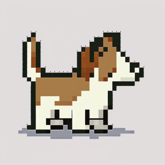 Pixel-Pixel-Stilbild eines Hundes mit braunem und weißem Gesicht, generative KI