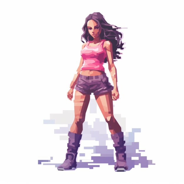 Pixel-Porträt einer Hiphop-Frau mit kniehohen Stiefeln