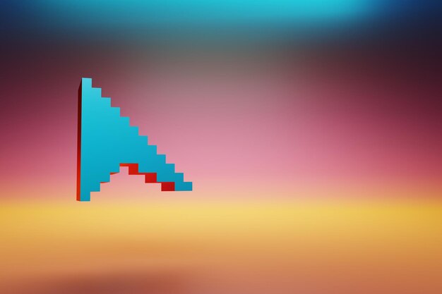 Pixel-Symbol Cursor Schöne blaue Cursor-Symbole auf mehrfarbigem hellen Hintergrund 3D-Rendering