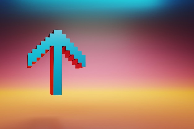 Pixel-Symbol Pfeil nach oben Schöne blaue Pfeile nach oben Ikonen Symbol auf mehrfarbigem hellen Hintergrund 3D-Rend