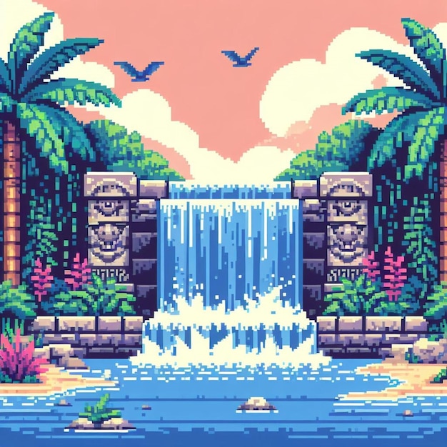 Foto pixelart de uma cascada em pixelart