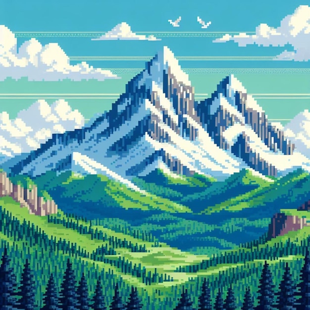 Foto pixelart von una montana