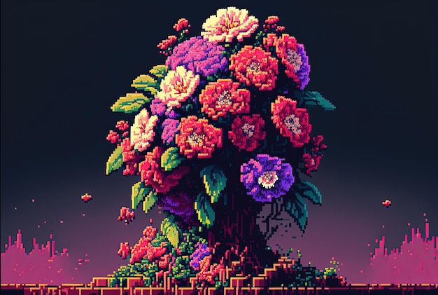 Foto pixelkunst blumen und pflanzen hintergrund im retro- und 8-bit-stil generative ki