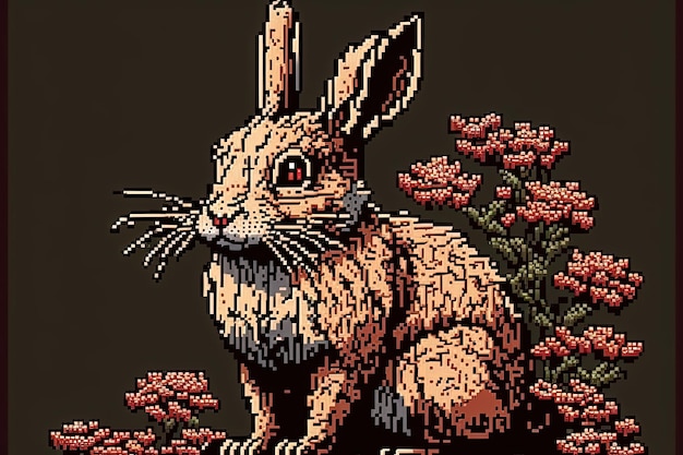 Pixelkunst-Kaninchen-Hintergrund für chinesisches Neujahr im Retro- und 8-Bit-Stil. Generative KI