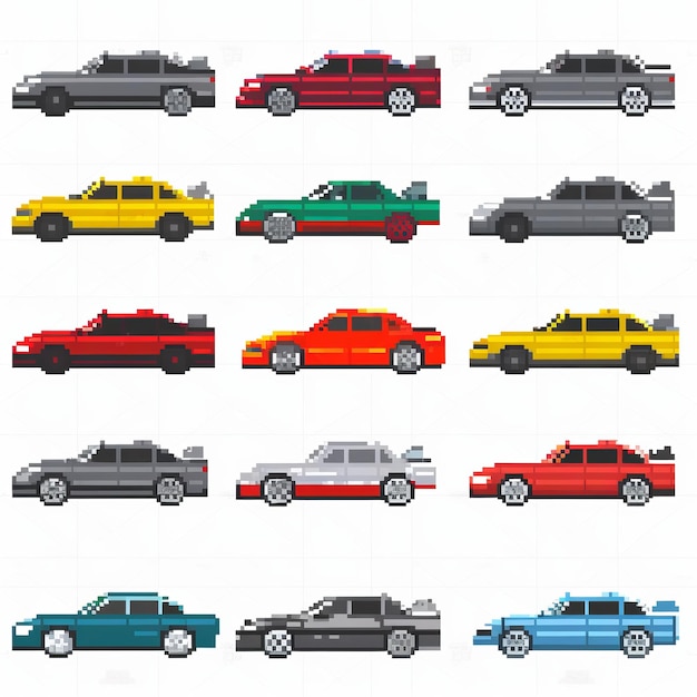 Pixelkunst verschiedener Autos